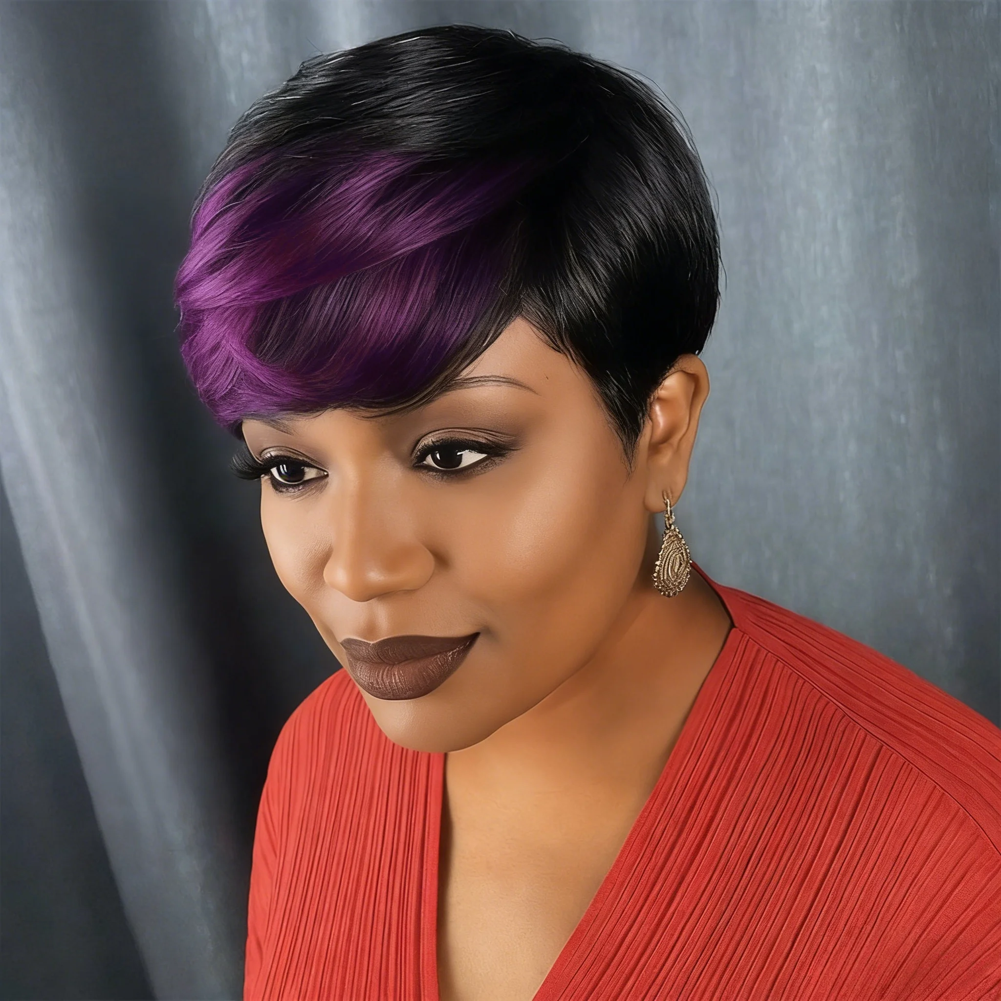 

Парик в стиле пикси из натуральных волос, короткий прямой многослойный парик с челкой для женщин, полностью машинной работы ﻿