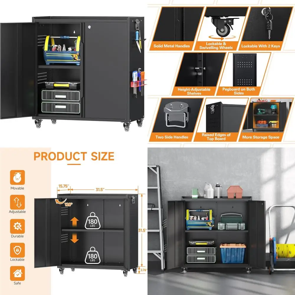 Portable Heavy-Duty Steel Tool Cabinet with Adjustable Shelves and Lockable Storage for Garage Organization