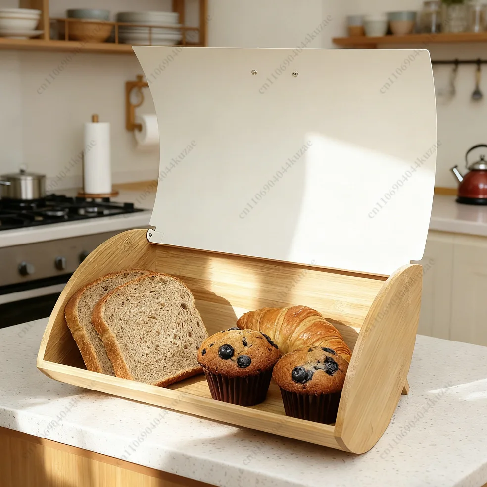 Metal Sealed Storage Box with Bamboo Lid, Kitchen Organizer for Bread and Food, Dustproof and Fresh-keeping