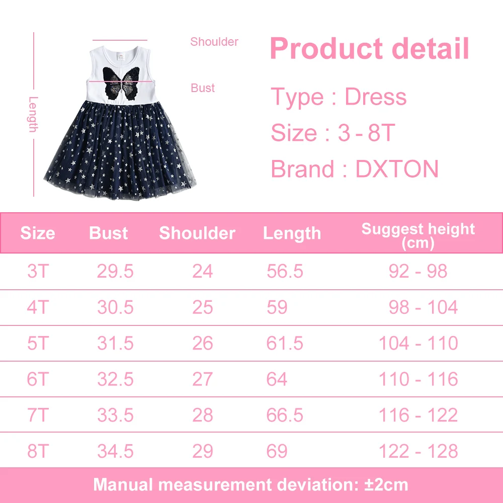 DXTON Girls Butterfly Sequined Dress Kids Sleeveless Summer Infantil Vestidos Children Tulle Mesh Princess Elegant Casual Dress