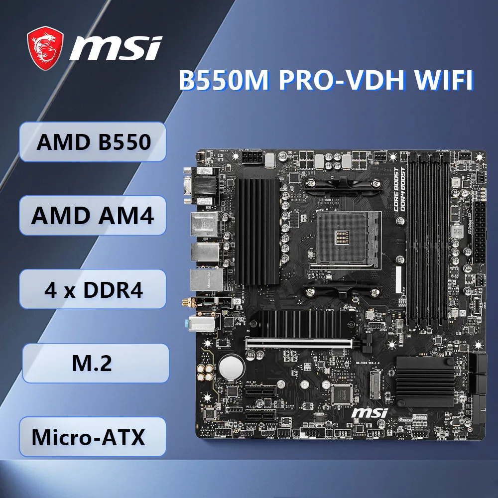 MSI B550M PRO-VDH WIFI Motherboard AMD B550 AM4 4xDDR4 128GB Micro-ATX Unterstützt Ryzen 5 5600 5700 5800X 3600 CPU
