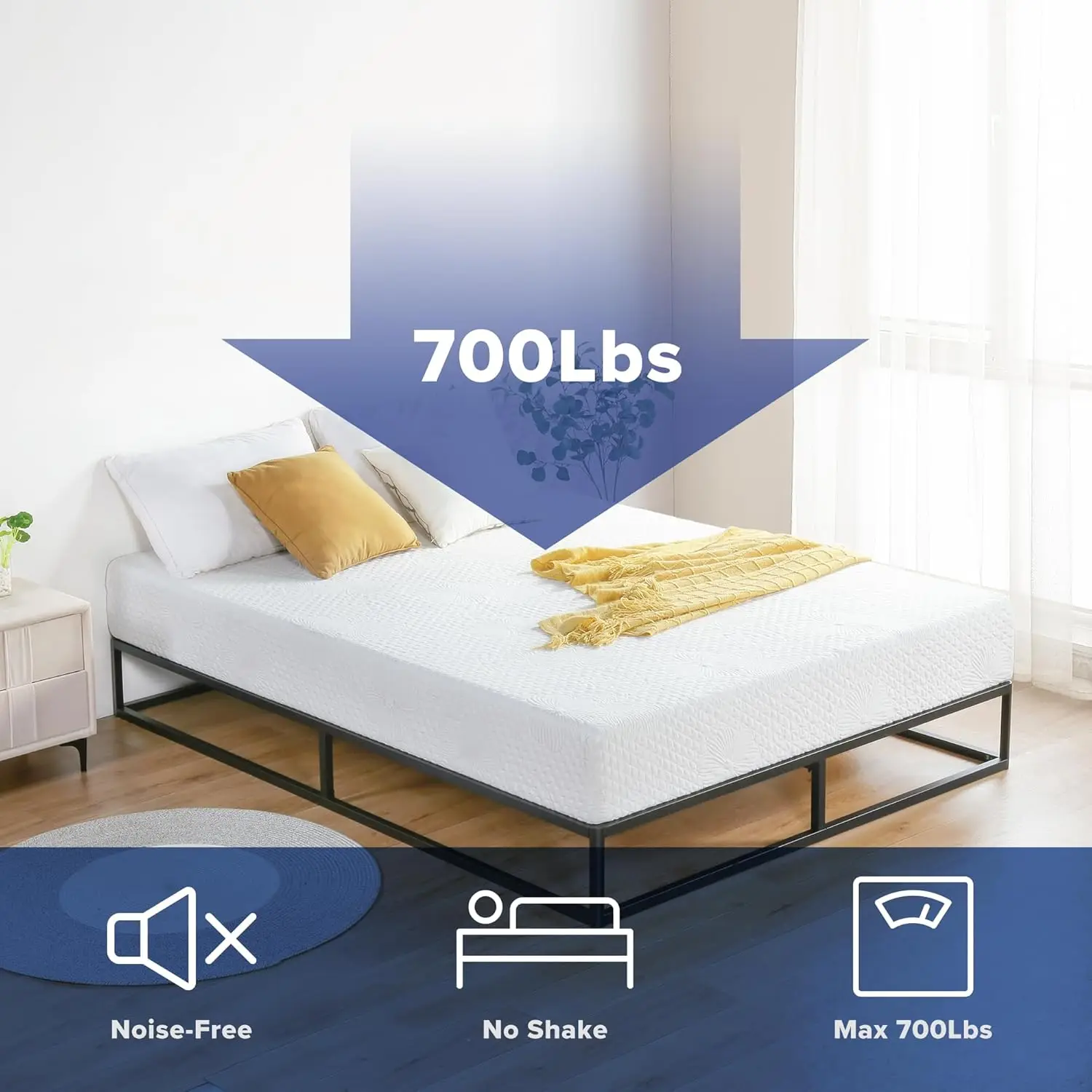 Olee Slaap 9 Inch Modern Metalen Platform Bed Frame, Stalen Lamelt Anti-Slip Ondersteuning, Stalen Matras Fundering, Geen Boxspring