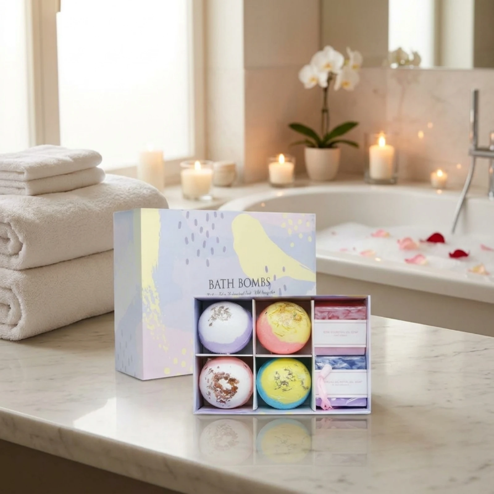 Effervescent Bath Tablet and Soap Set Fizzy & Foaming Effervescent Bath Tablet Gift Set Individual Care Item Handmade for Women