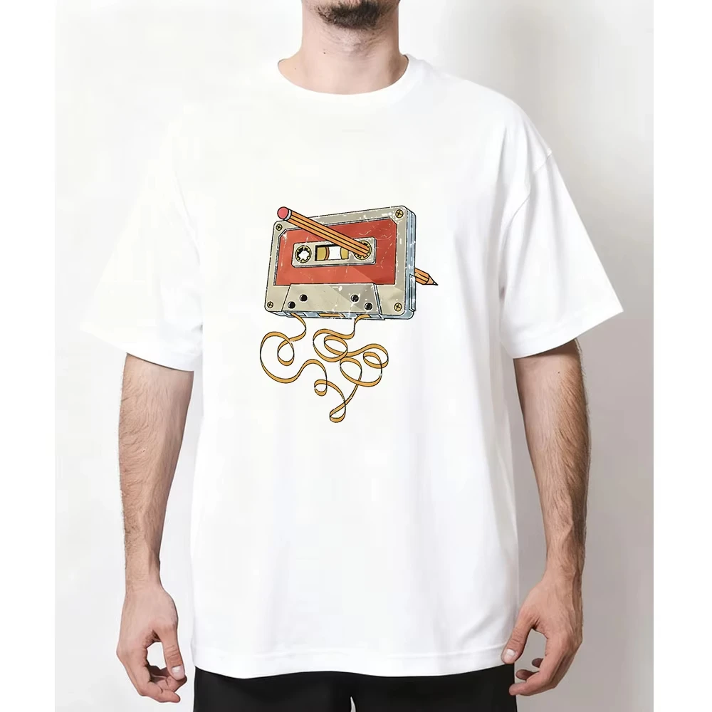 80s 90s Cassette Tape Pencil Shirt 1980s Throwback Music Retro Woman Man Casual Cotton Printed T Shirts Camisetas Tops Tee