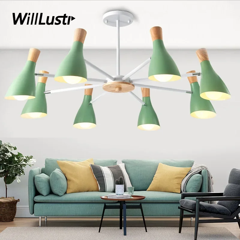 Macaron Color Ceiling Lamp Hotel Restaurant Hall Bedroom Baby Room Green Pink Colorful Iron Wood Bird Semi Flush Mount Lighting