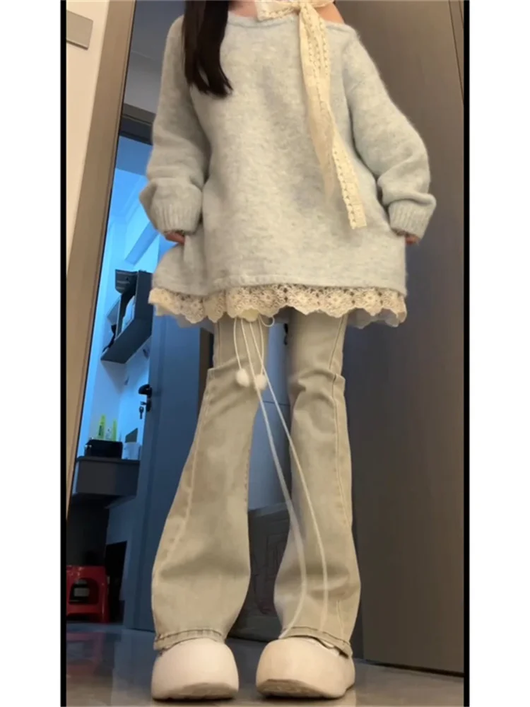 سترة نسائية أنيقة وحلوة بتصميم عقدة على الكتف، موضة ربيع 2026 الجديدة، بلوزة محبوكة جميلة على الطراز الكوري بقصة عادية