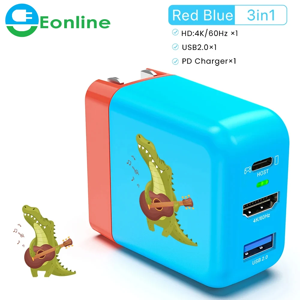 Eonline 2D GaN 65W Charger TV Docking Station USB C to 4K 60Hz HDMI USB 2.0 Hub for Nintendo Switch GaN Fast Charger