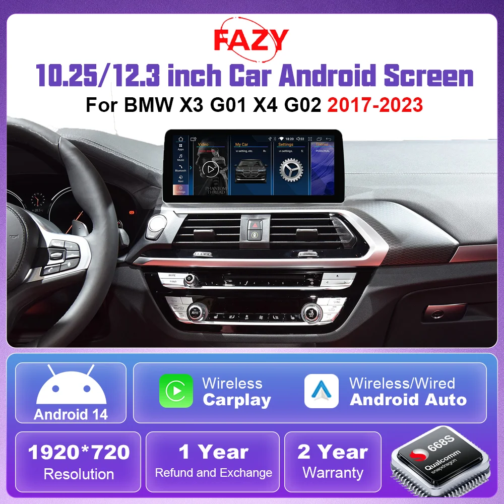 FAZY Android 14 Touch Car Multimedia Stereo Radio Player For BMW X3 G01 X4 G02 2017-2023 Support Wireless Carplay GPS WiFi+4G BT