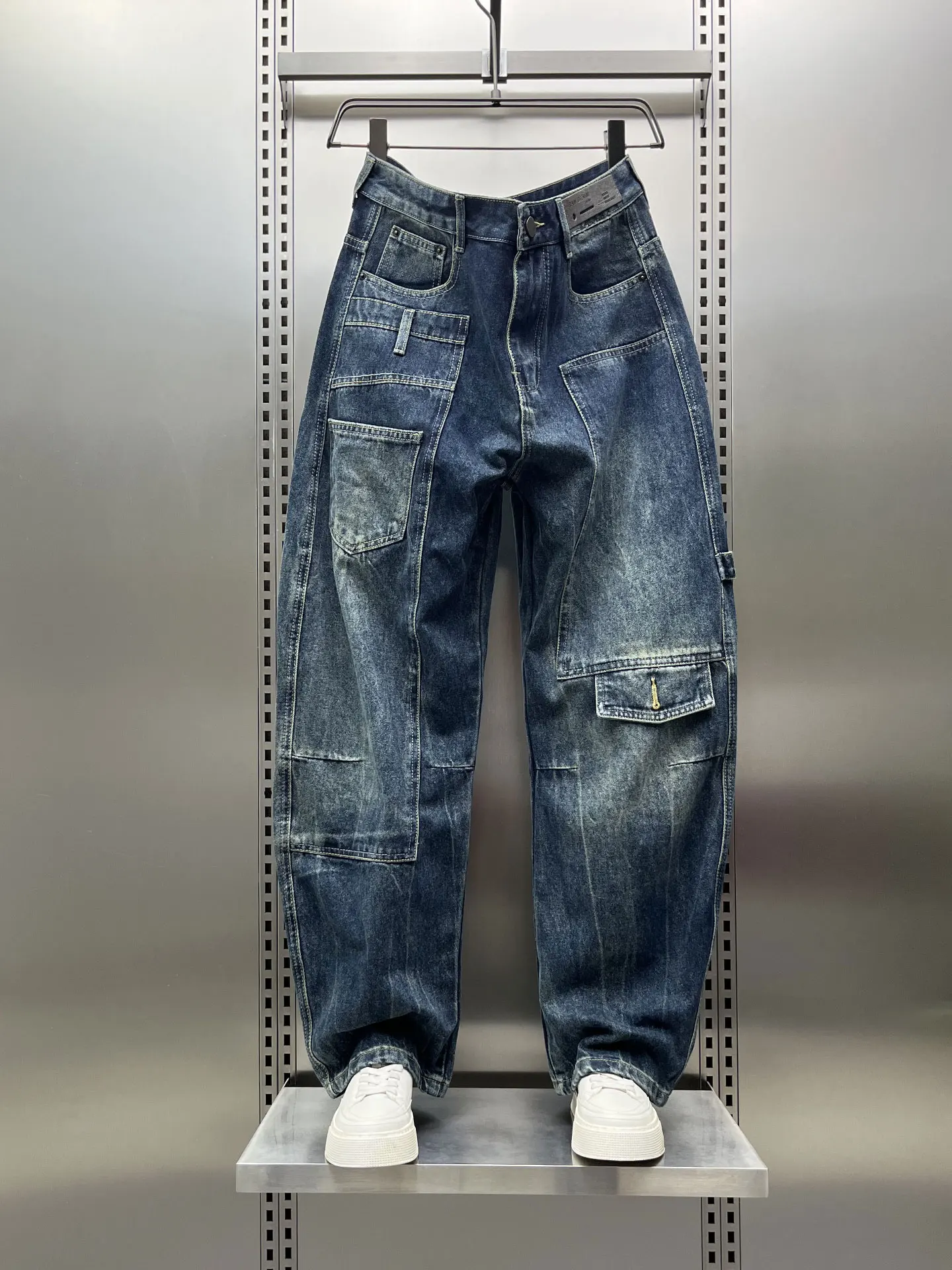 

Мужские джинсы с широкими штанинами в стиле ретро в стиле пэчворк, крутые повседневные джинсовые брюки Haome, синие брюки со средней талией, осень-зима