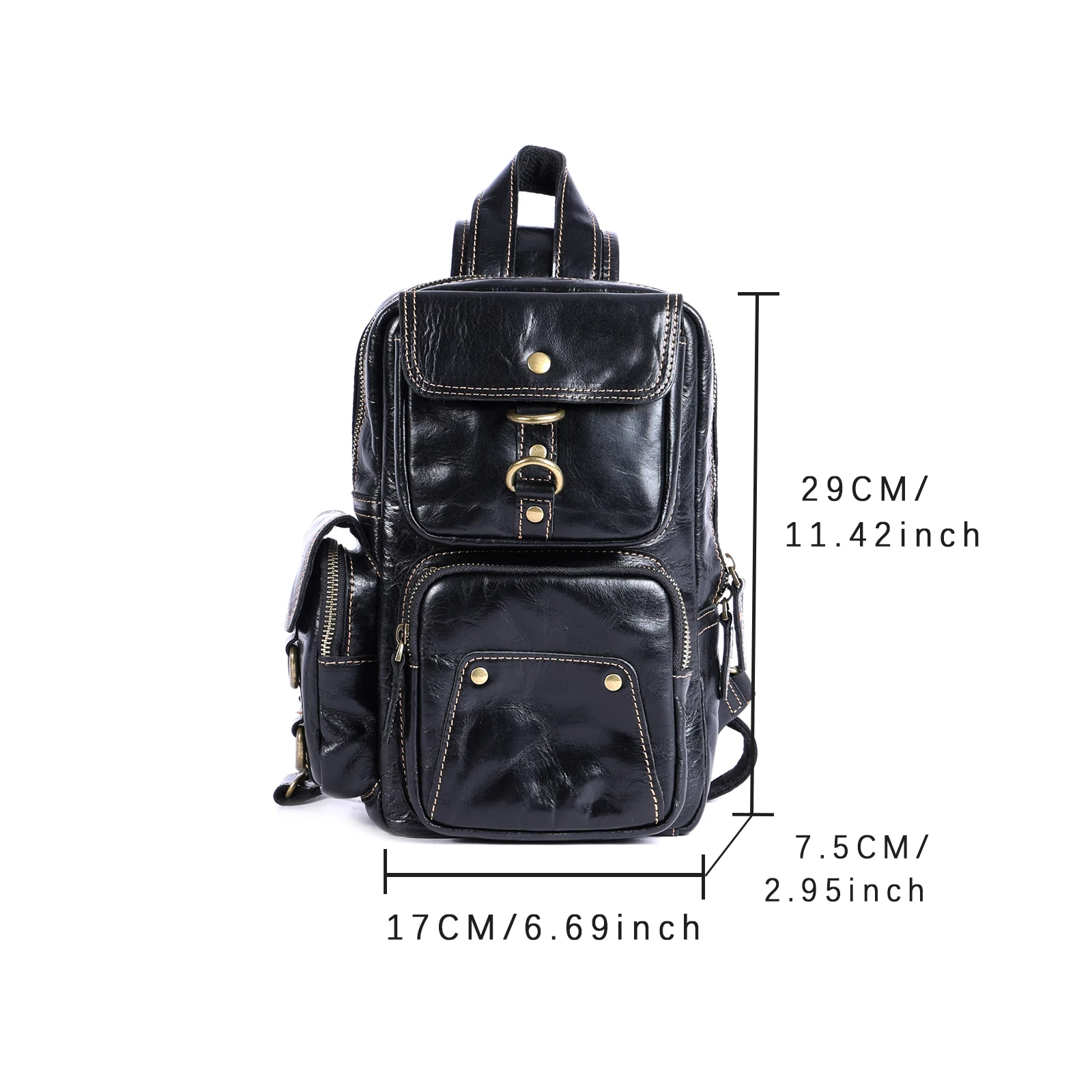 Vintage Echtleder-Brusttasche für Herren, Vollnarbenleder-Umhängetasche, Tagesrucksack mit großer Kapazität – Detail 2