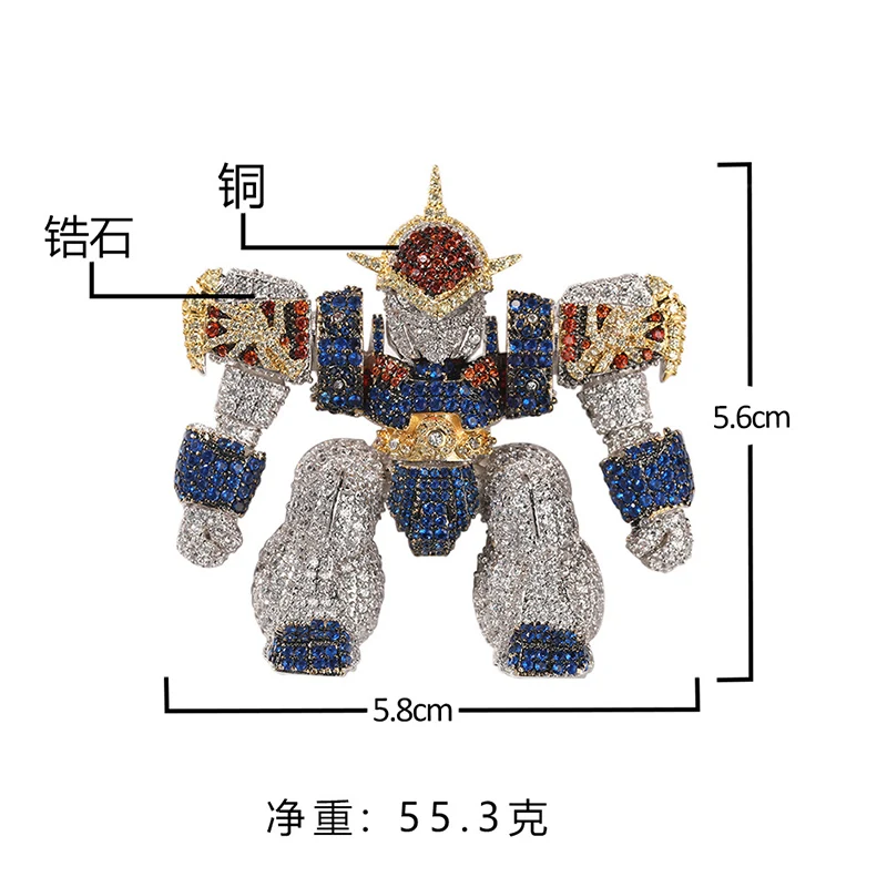 Hip Hop 3A+ CZ Stone Bling Iced Out Cartoon Mech Warrior Pendants Necklaces for Men Rapper Jewelry Gift