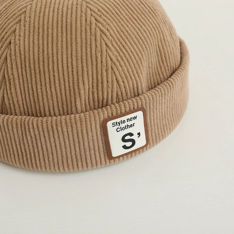 Winter Corduroy Baby Brimless Hat Solid Color Letter Toddler Beanie Cap Autumn Adjustable Kids Boy Girl Melon Hats