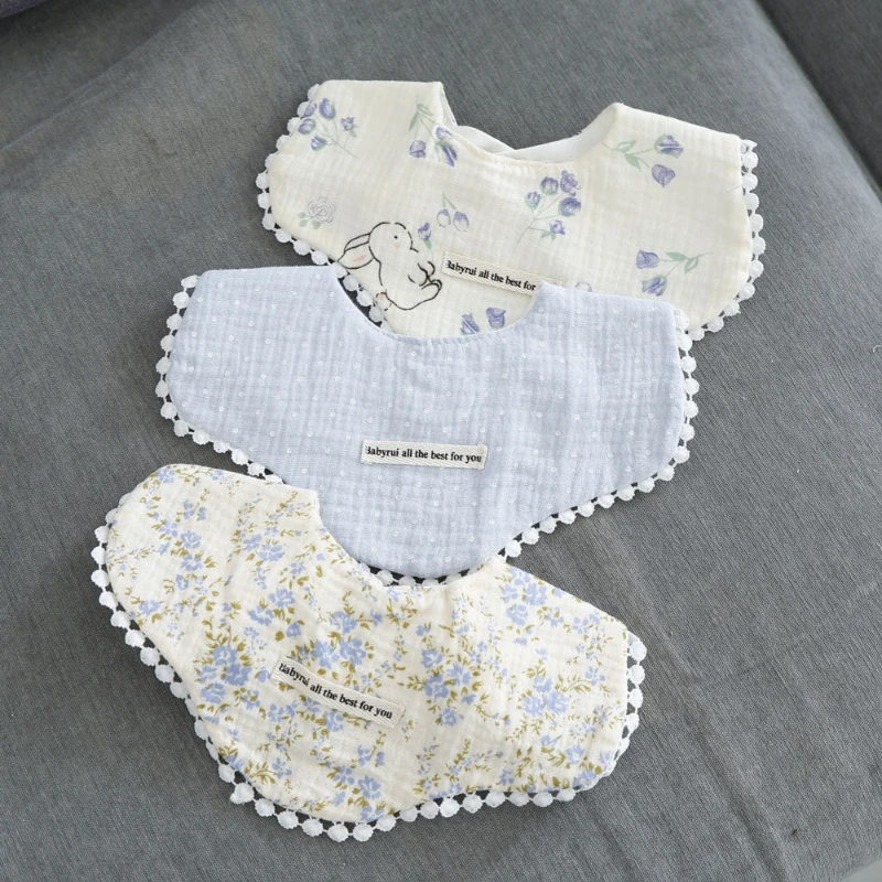 

Waterproof Petal Bib Wrinkle-Resistant Cotton Gauze Infant Bib Newborn Baby Anti-Spit-Up Printed Bib Suitable for Ages 0-1
