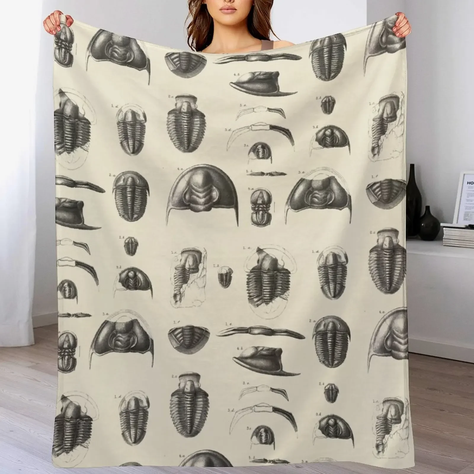 

1877 Vintage Etchings of Fossils, Trilobites. II. Primordial period. Throw Blanket warm for winter Sofa Throw anime Blankets