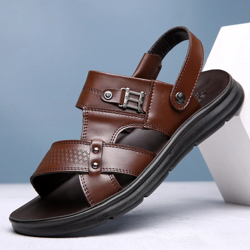 New Shoes for Men Summer Genuine Leather Sandals Fashion Casual Slipper Shoes Comfortable Soft Beach Shoes