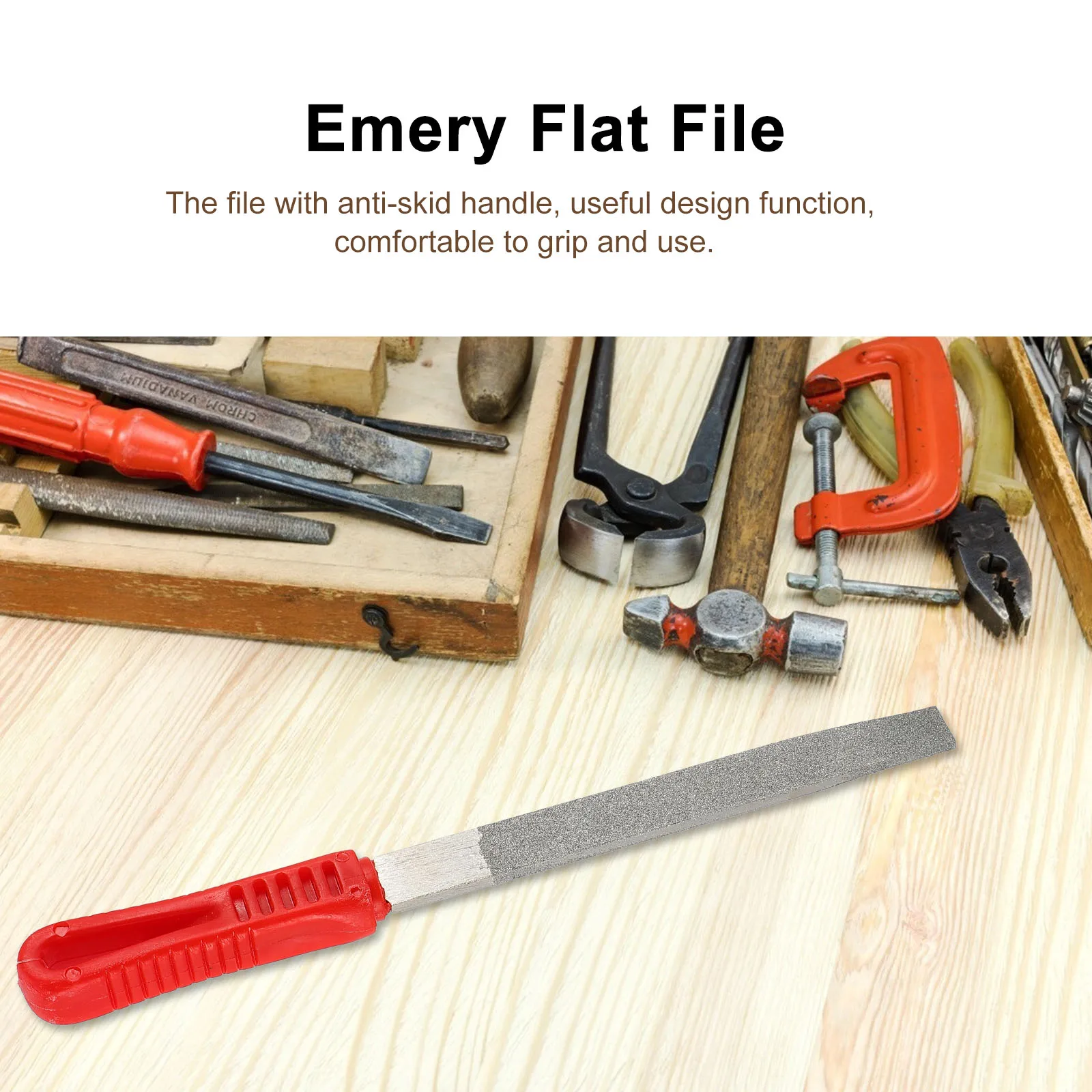 Flat Plate File Polishing Tool for Metal Woodworking Anti Skid Handle Material Grinding Emery Useful Design Long Time