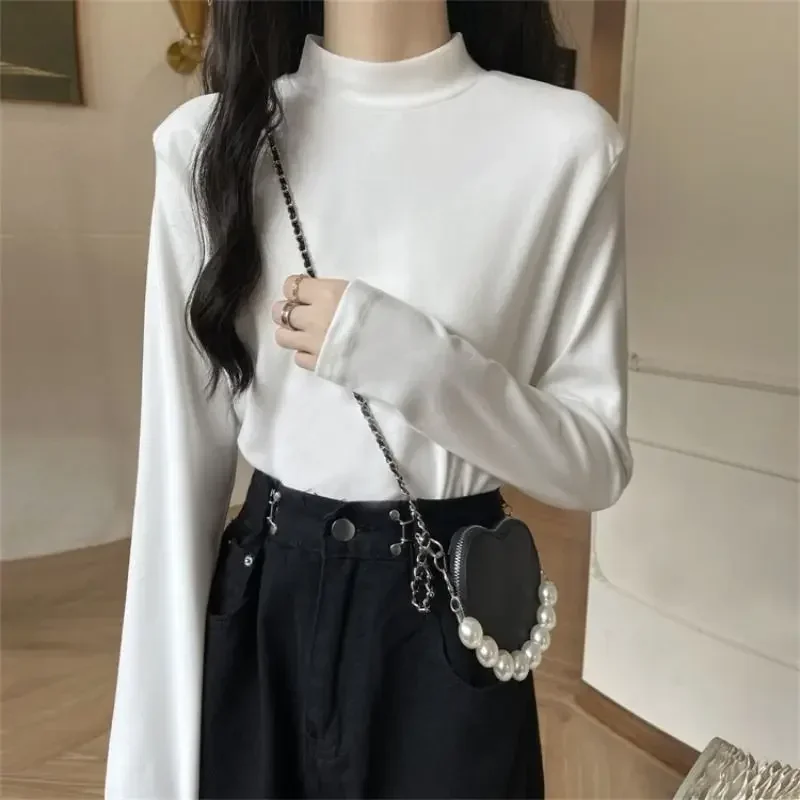 New Double-sided German Velvet Bottoming Shirt Women's Autumn and Winter Semi-high Collar Long-sleeved T-shirt Warm Top