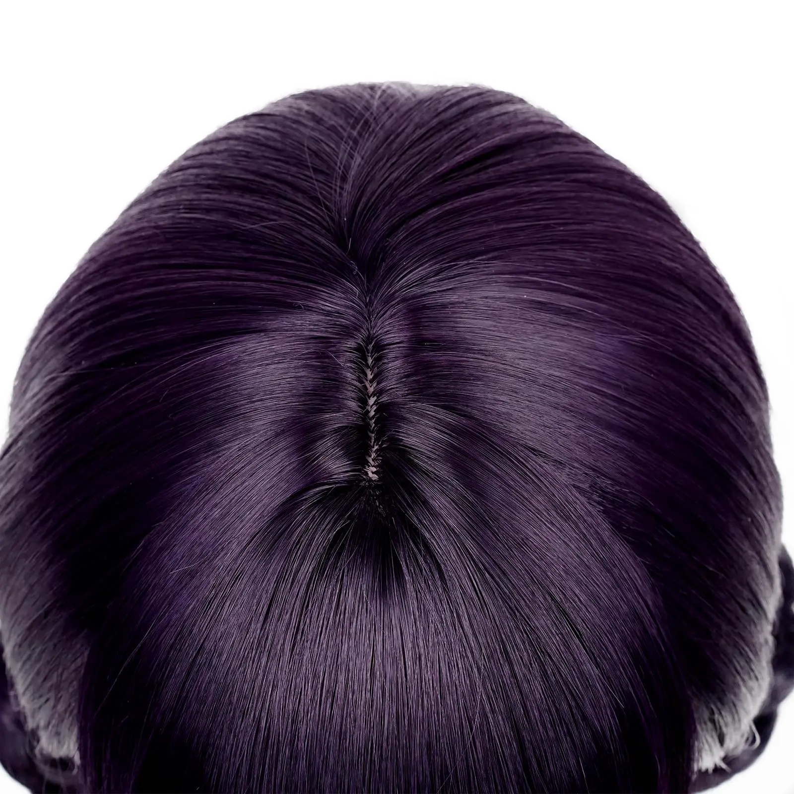映画&アニメキャラクターコスプレウィッグ、黒紫ダブルバン合成ウィッグ、ストレートバングス編み込みバンウィッグ、コスプレやパーティー用