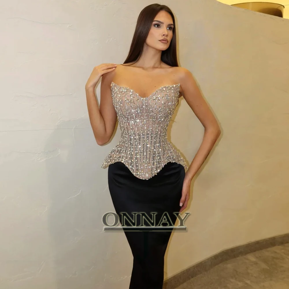 

Customized Bling Sequins Graduation Dresses Rhinestones Strapless for Women Kuwait Robes De Soiree Bespoke Special Occasion