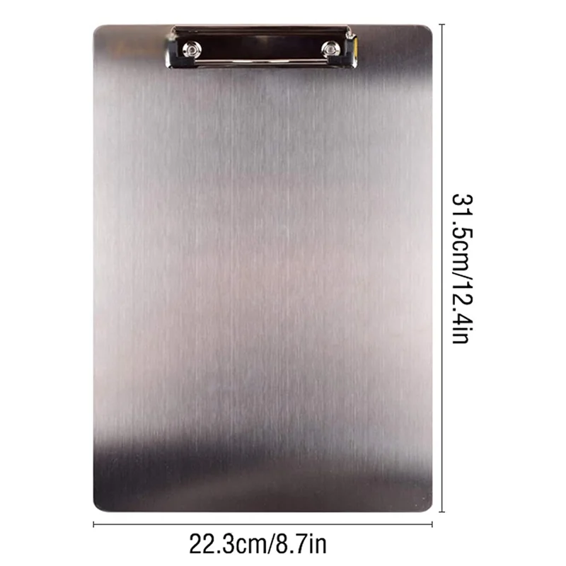 A19E-4X Metal Clipboard Folder A4 Stainless Steel Clip Board Bill Storage Folder Writing File Board Menu Splint For Business
