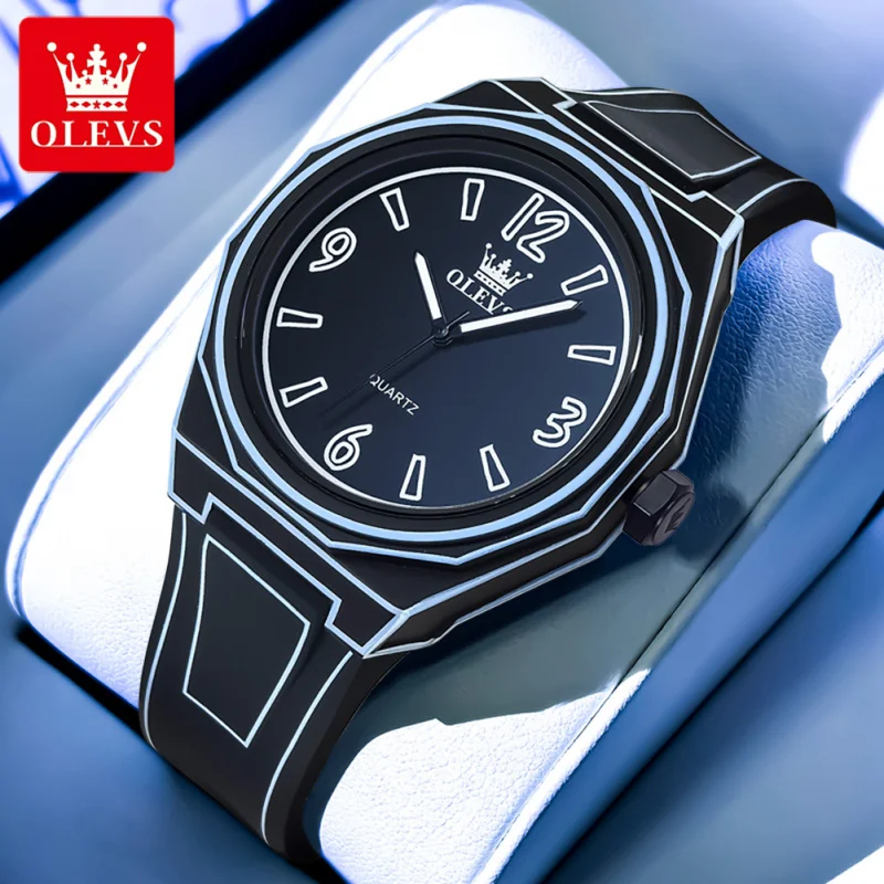 OLEVS Men's Quartz Watch 1018 Animation Design High Quality Resin Silicone Strap Fashionable Timepiece for Men