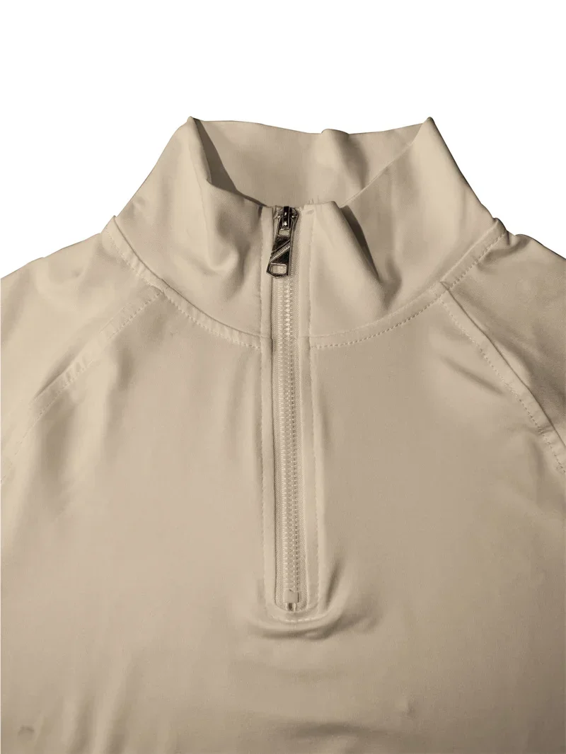 الرجال سترة اللياقة البدنية ضغط تي شيرت عادية تشغيل مطاطا كم طويل بلايز نصف البريدي عالية الرقبة ضيق التدريب تي شيرت #6