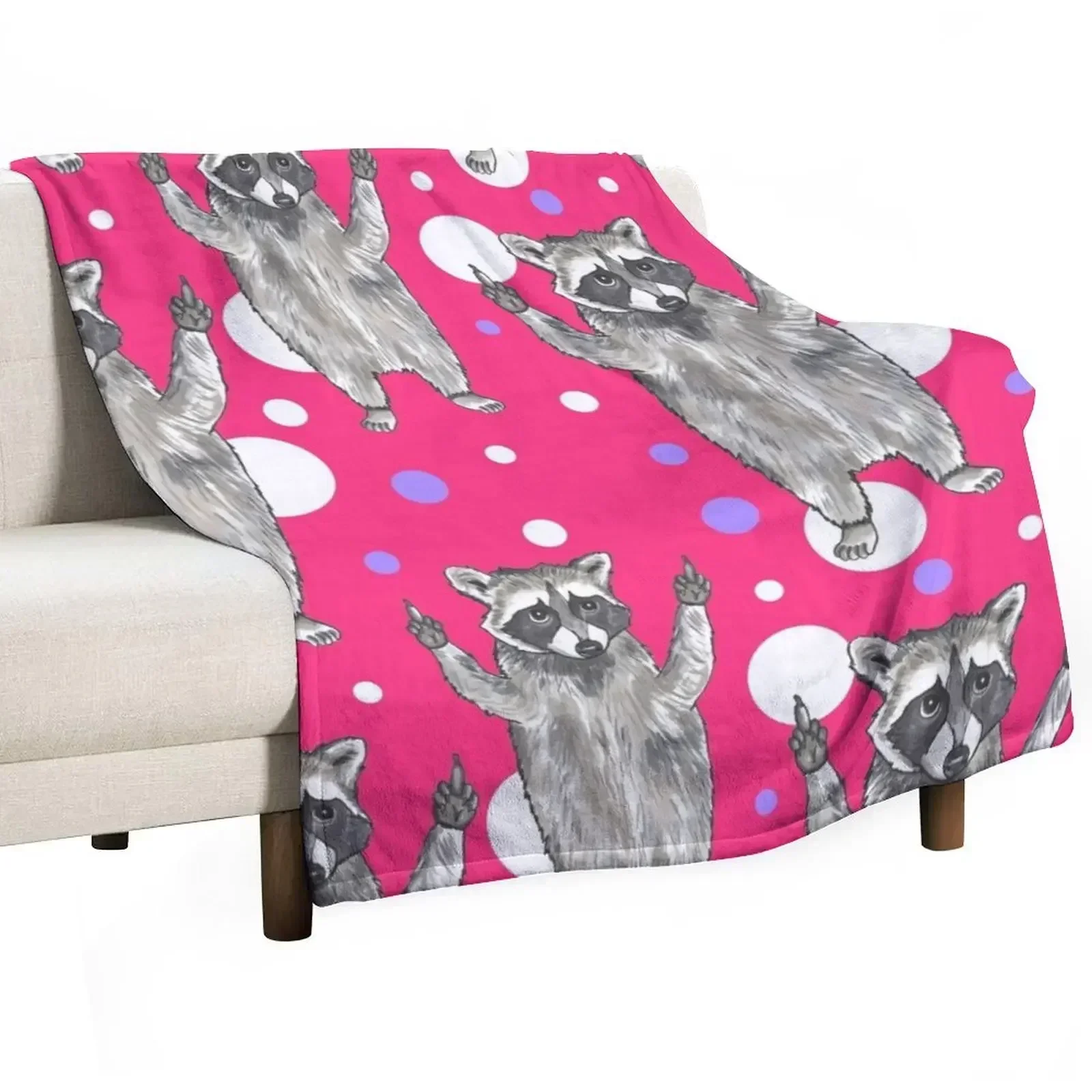 Middle Finger Raccoon Pattern Design Throw Blanket Sofas cosplay anime Sofa Throw Blankets