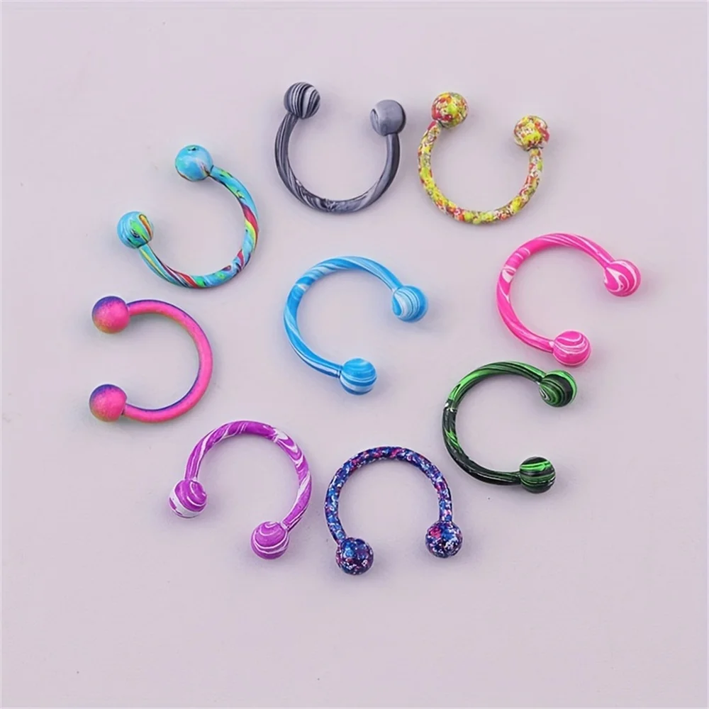 10pcs Stainless Steel C Type Septum Nose Lip Ear Piercing Ring Set Nostril Pirsing Nose Ring Body Piercing Jewelry for Women
