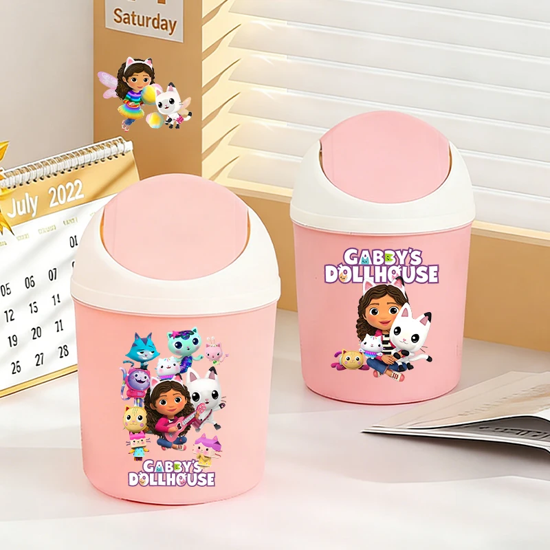 

Gabbys Dollhous Girl Desk Trash Can with Lid Cute Anime Home Kawaii Mini Garbage Bin Clean Office Workspace Storage Box Kid Gift