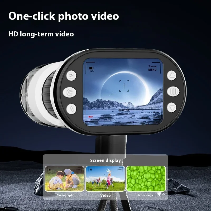 Kit biológico de microscópio infantil, lupa 1000x 200 megapixels com função de foto e vídeo led, brinquedo educacional, ciências para crianças