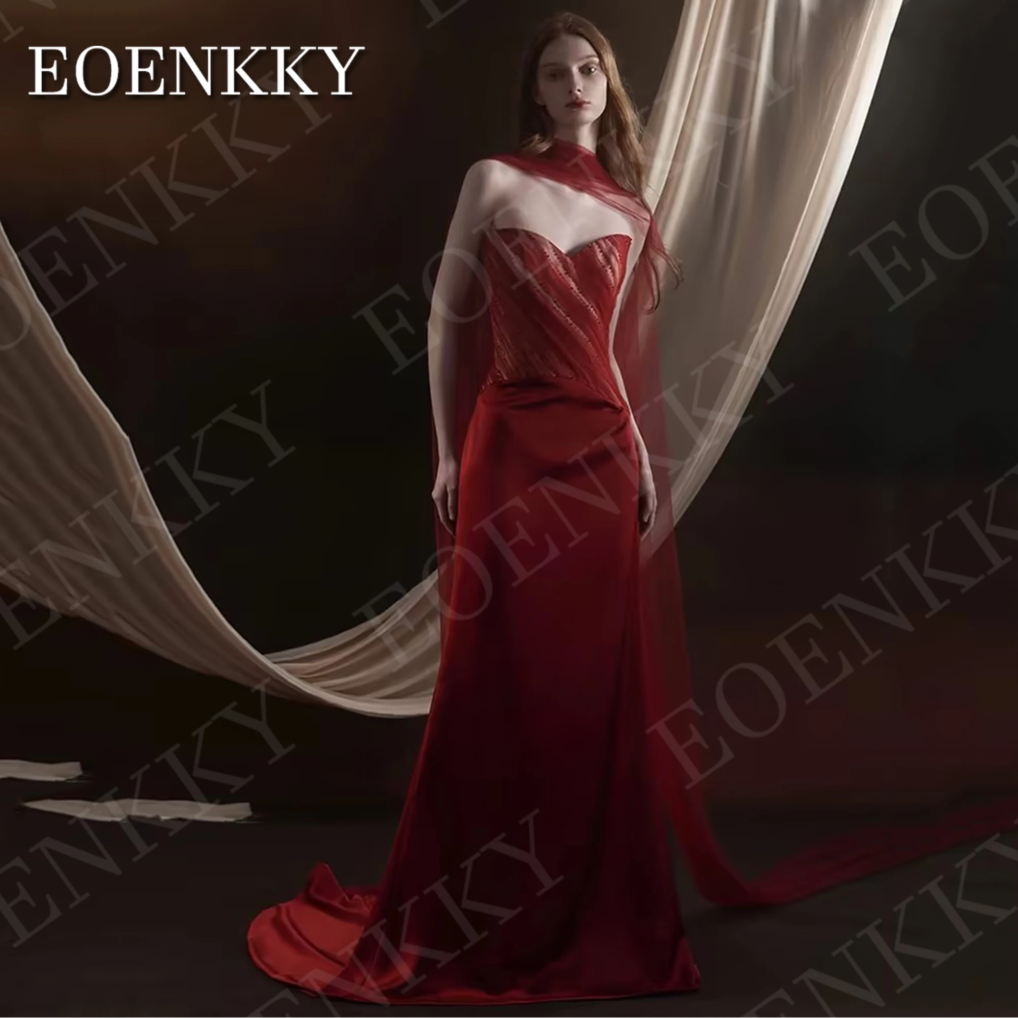 

EOENKKY Charming Beads Sweetheart Evening Dresses Mermaid Satin Customized Prom Gowns 2025 vestidos de fiesta Burgundy Strapless