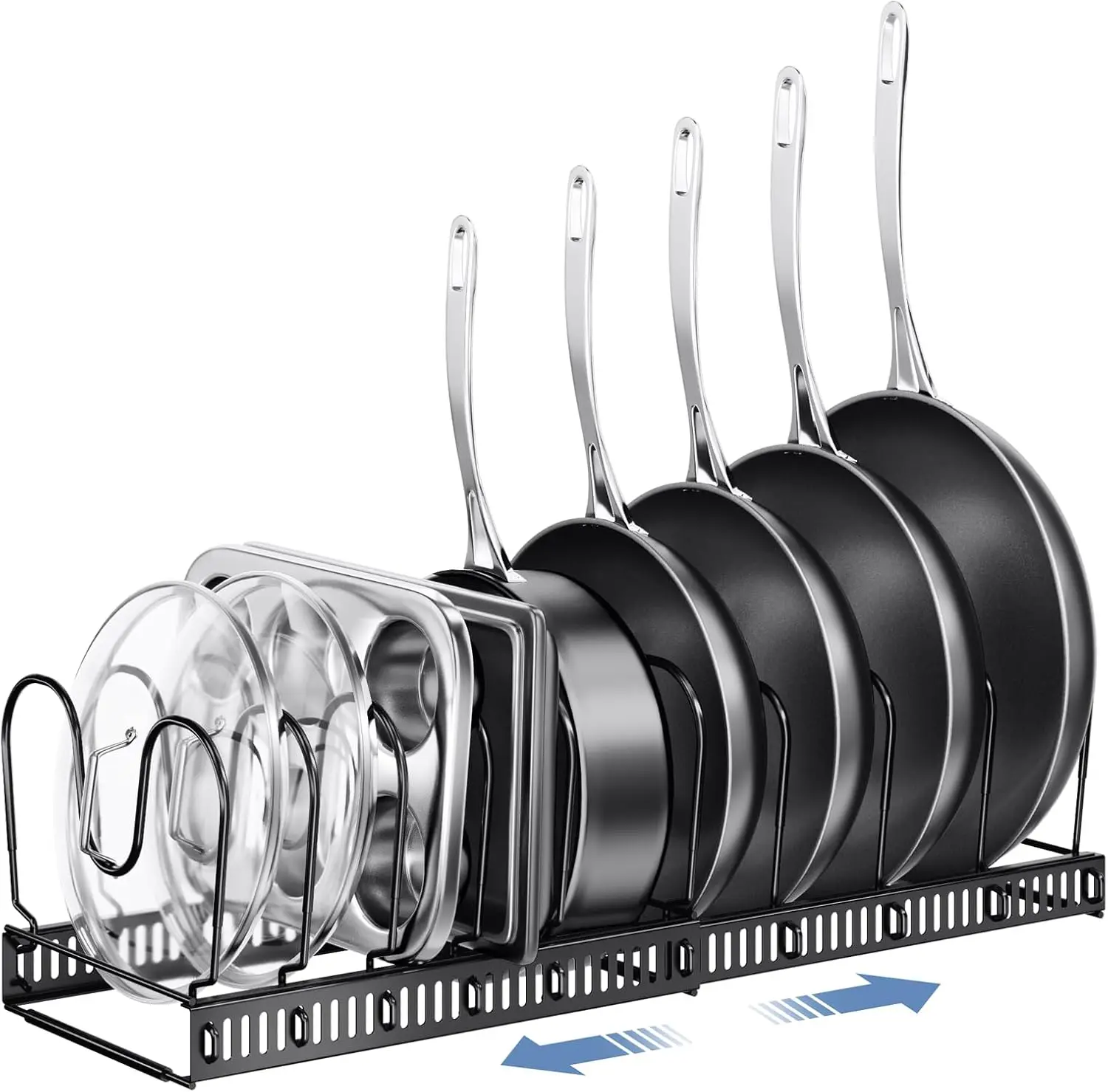 

Under-Cabinet Pots and Pans Organizer with Adjustable Rack & 10 Dividers, Black, 12'-23'