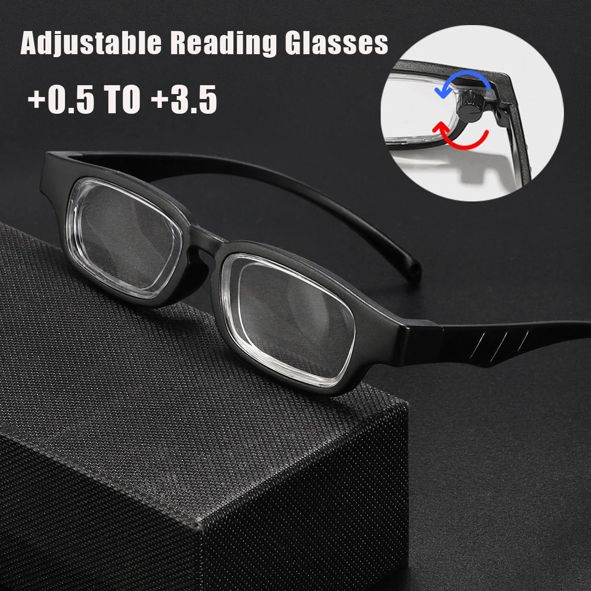 New TR Adjustable Reading Glasses Each Lens Can Be Adjusted 0.5 To 3.5 Rotatable Focus Glasses Portable Presbyopia Glasses