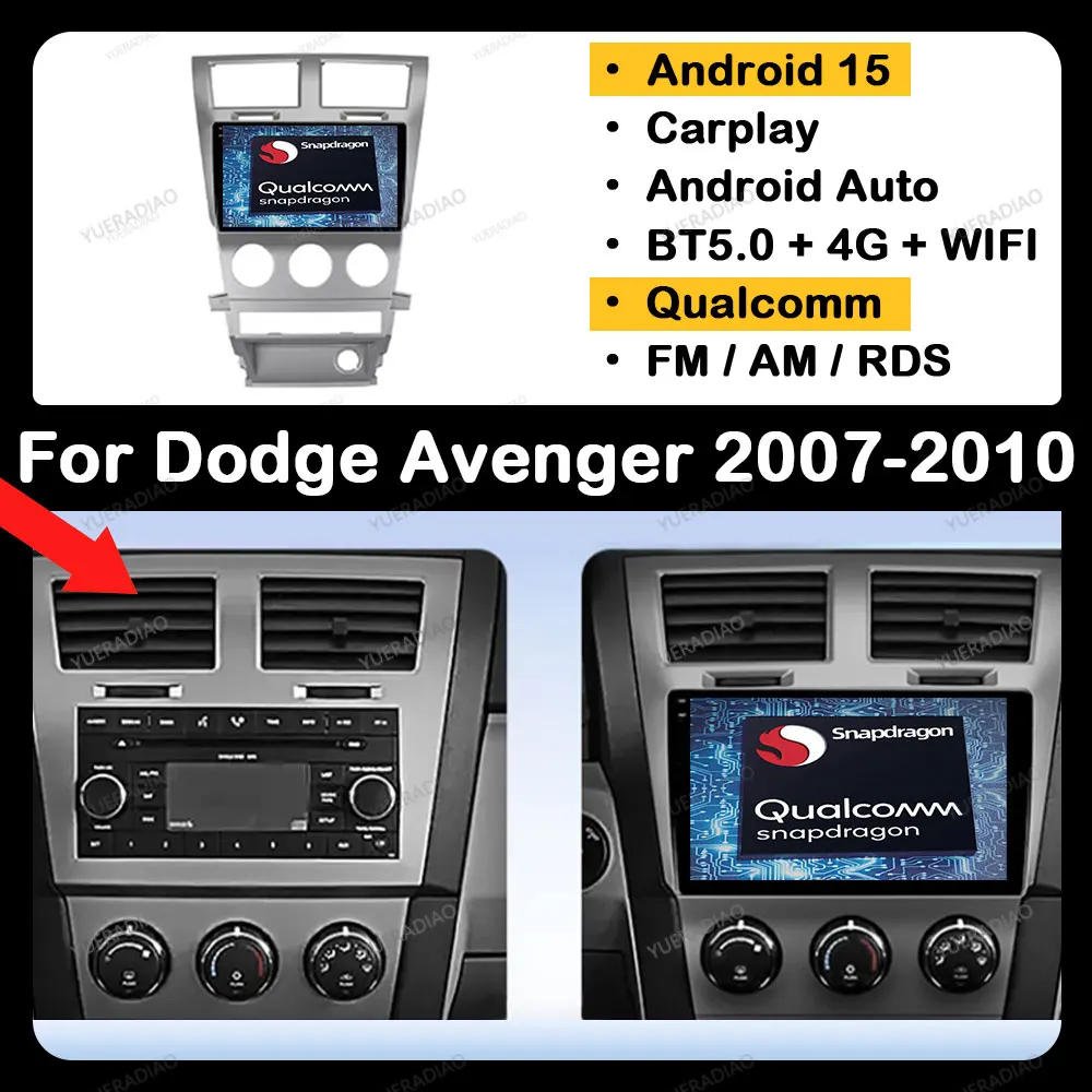 Android 15 Car For Dodge Avenger JS 2007 - 2010 For Dodge Nitro 2006 - 2011 Head Unit GPS NAVI Multimedia Video Player QLED 2DIN
