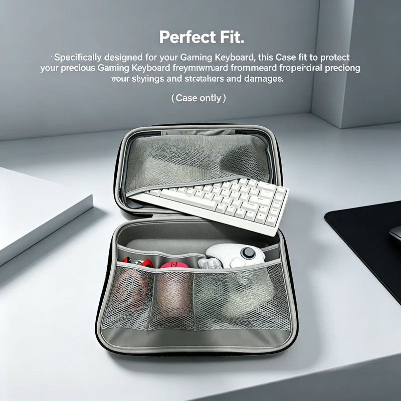 3-in-1 Hard Storage Bag, All-in-One Organizer for Keyboard, Mouse and Over-Ear Headphones, Fit for 61/68 keys keyboard