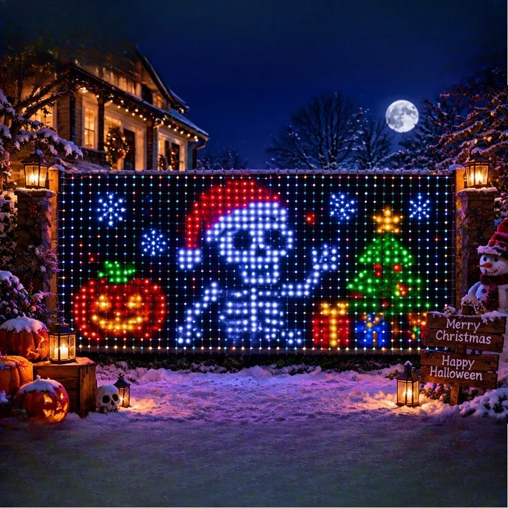 Novelty Decorative Christmas Net Lights Set Bluetooth App RGBIC Multicolor Outdoor Wall Hedge Yard Decoration
