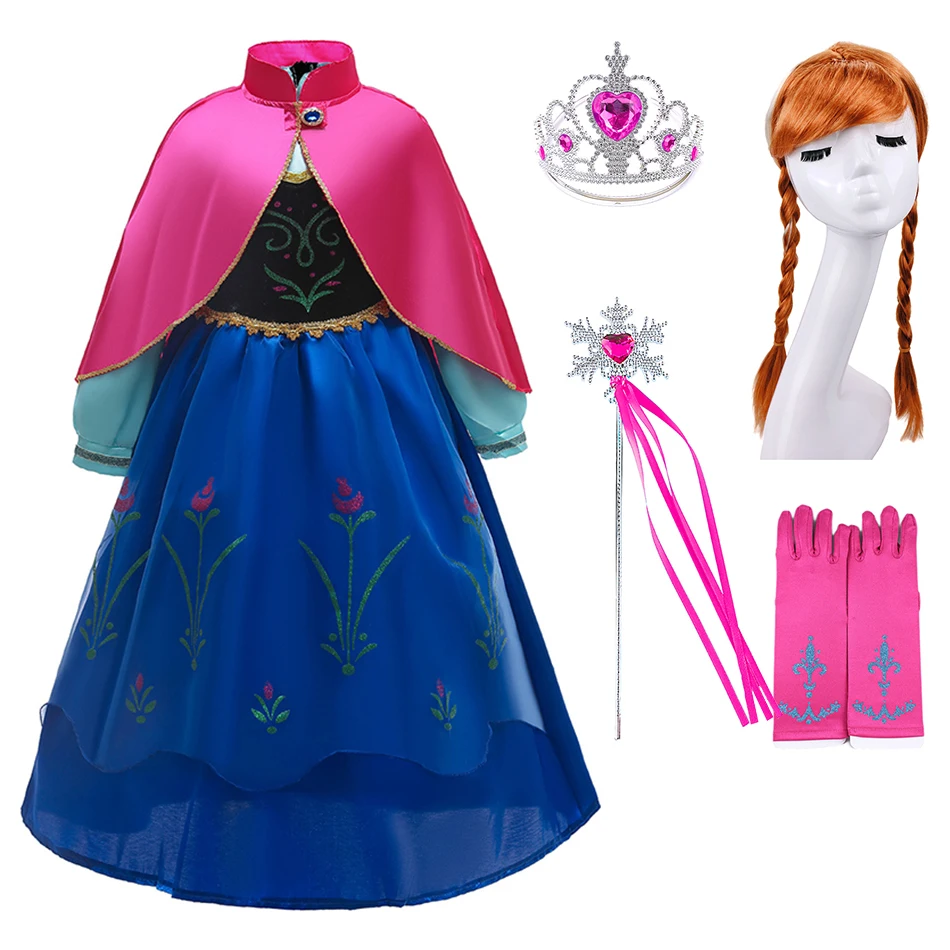 Children Anna Clothes Kids Snow Queen Ball Fancy Dress Up Girls Dance Long Sleeve Birthday Clothing Set Kids Cosplay Dresses