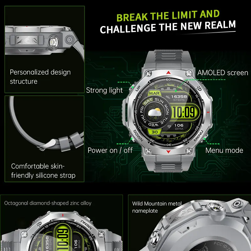TANK Outdoor Military Smartwatch Men 1.43 Inch AMOLED 5ATM Waterproof Bluetooth Call Heart Rate Sports Fitness Smart Wrist Watch