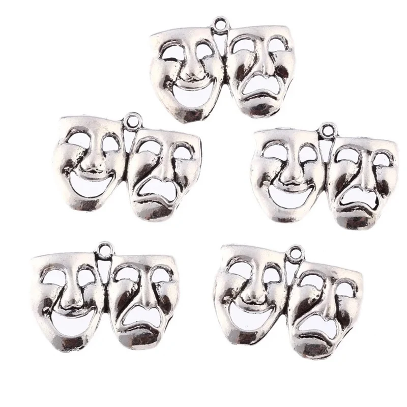 30pcs 32*20mm mask theatre comedy tragedy art Tibetan Silver Bead charms Pendants fit bracelet For Women Men New Year Gift