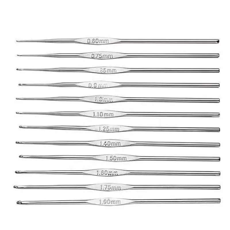 เข็มถักตะขอสแตนเลสสตีล1ชิ้น, เข็มถักโครเชต์ขนาดเล็ก0.6-1.9มม. DIY เส้นด้ายสานเครื่องมือถักโครเชต์ลูกไม้สำหรับเสื้อกันหนาว