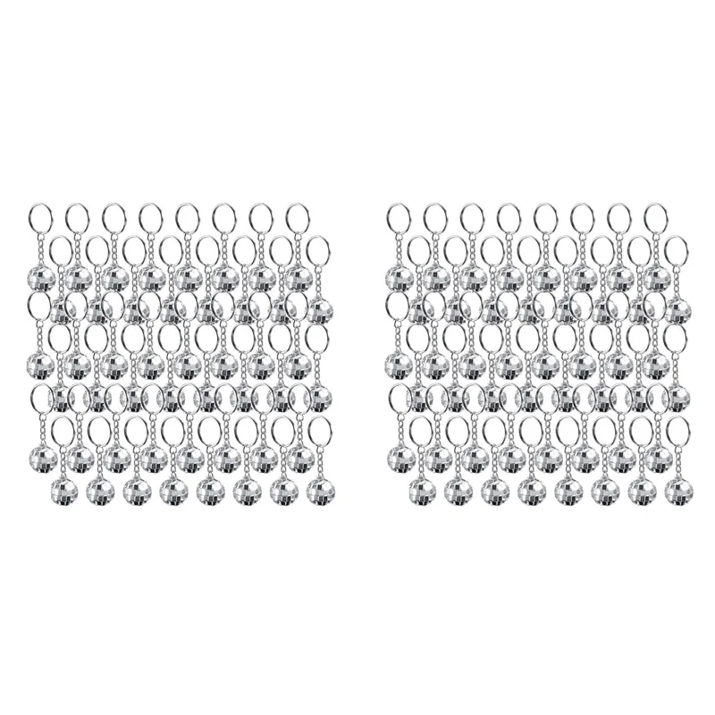 B62B-96Pcs Set Disco Ball Keychain Mirror Keyring Reflective Ball Key Chain Pendant