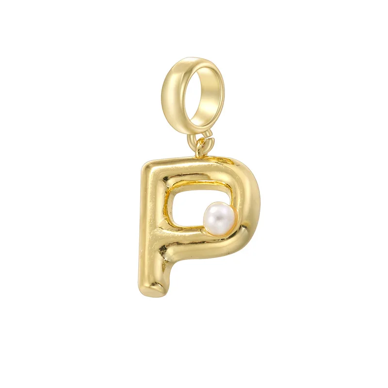 20pcs/ Bag 14k Gold Plated 26 Alphabets English letter micro inlaid Pearl initial pendant charms for jewelry making