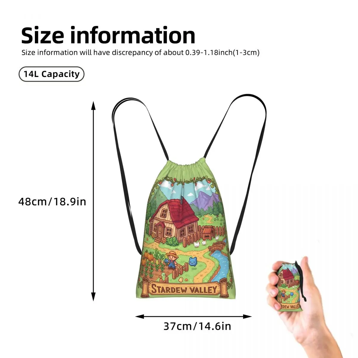 Stardew Valley Video Gamer Classic Pixel Art Drawstring Backpack Sports Gym Bag Lightweight Foldable Storage Drawstring Bag