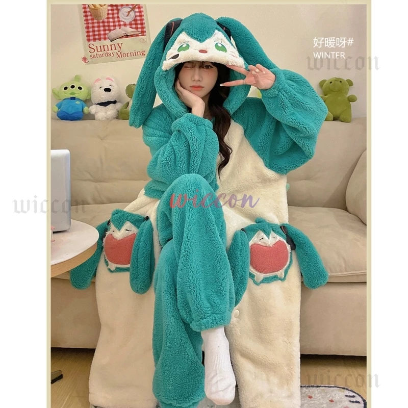 Anime Guardian Sailor Tsukino Usagi Cosplay Nightgown Costume Miiku Pajamas Coral Fleece Cute Cartoon Warm Pajama Home Set