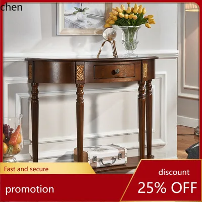 HT Solid Wood Semi-Circular Entryway Table Wall-Mounted Light Luxury Entryway Console Side Table Narrow Modern Entryway