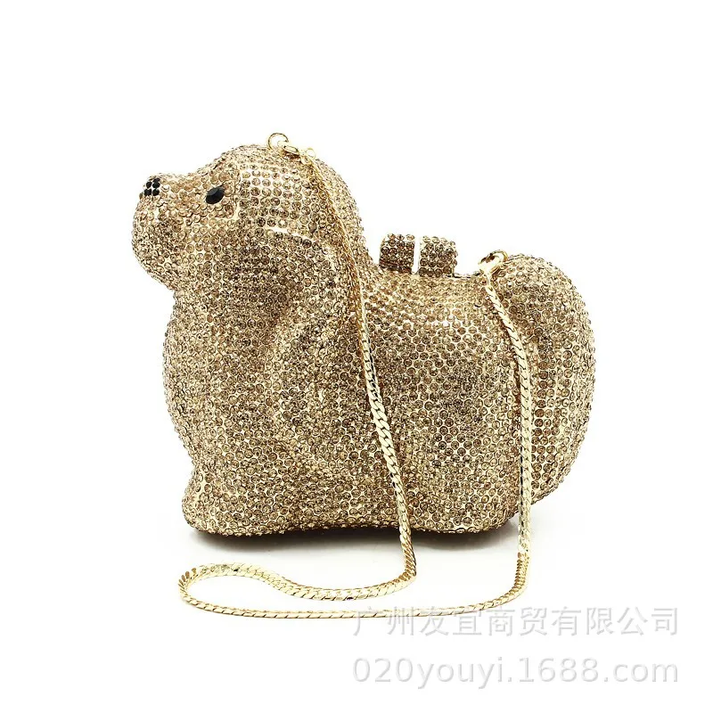 Animal Modeling Dinner Bag Puppy Handmade Drill Clutch Handicraft Handbag Hollow Rhinestone Bag Bolsos De Fiesta Para Mujer Boda