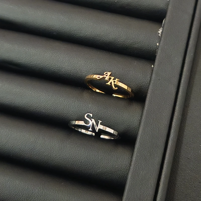 

Personalized Name 2 Letters Ring Custom Luxury Stainless Steel 18K Does Not Fade Charm Ring Women Jewelry Birthday Gifts