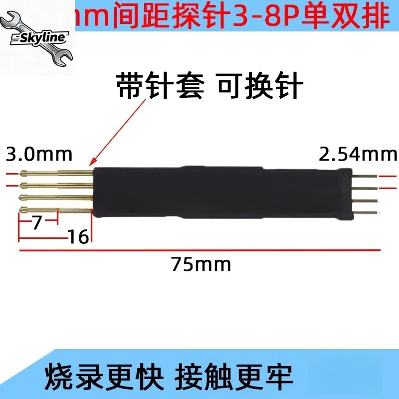 MCU Chip Burning Test Probe Spring Pogo Pin, 3.0mm Pitch Single & Double Row 3P 4P 5P 6P 8P Contacts
