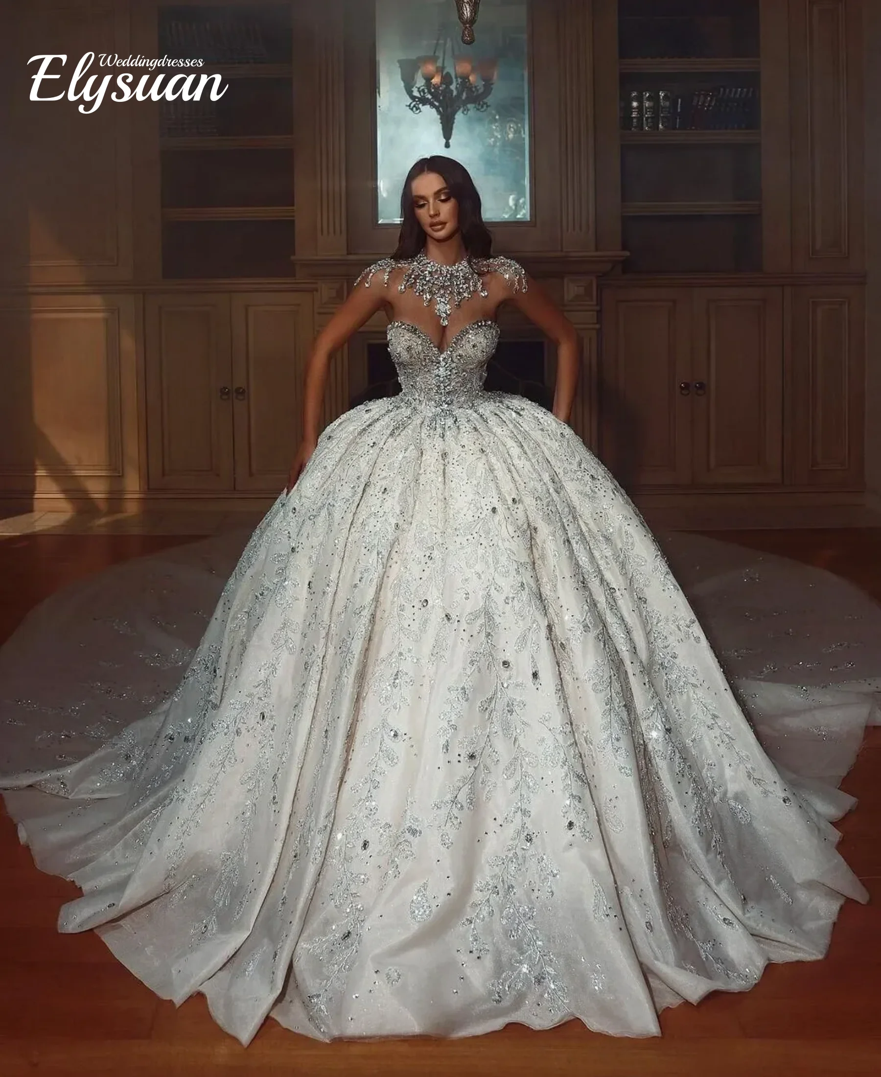 

Customized Luxury Sweetheart Crystal Wedding Dress Ball Gown Elegant Sequined Lace Bridal Dress Floor Length vestidos de novia