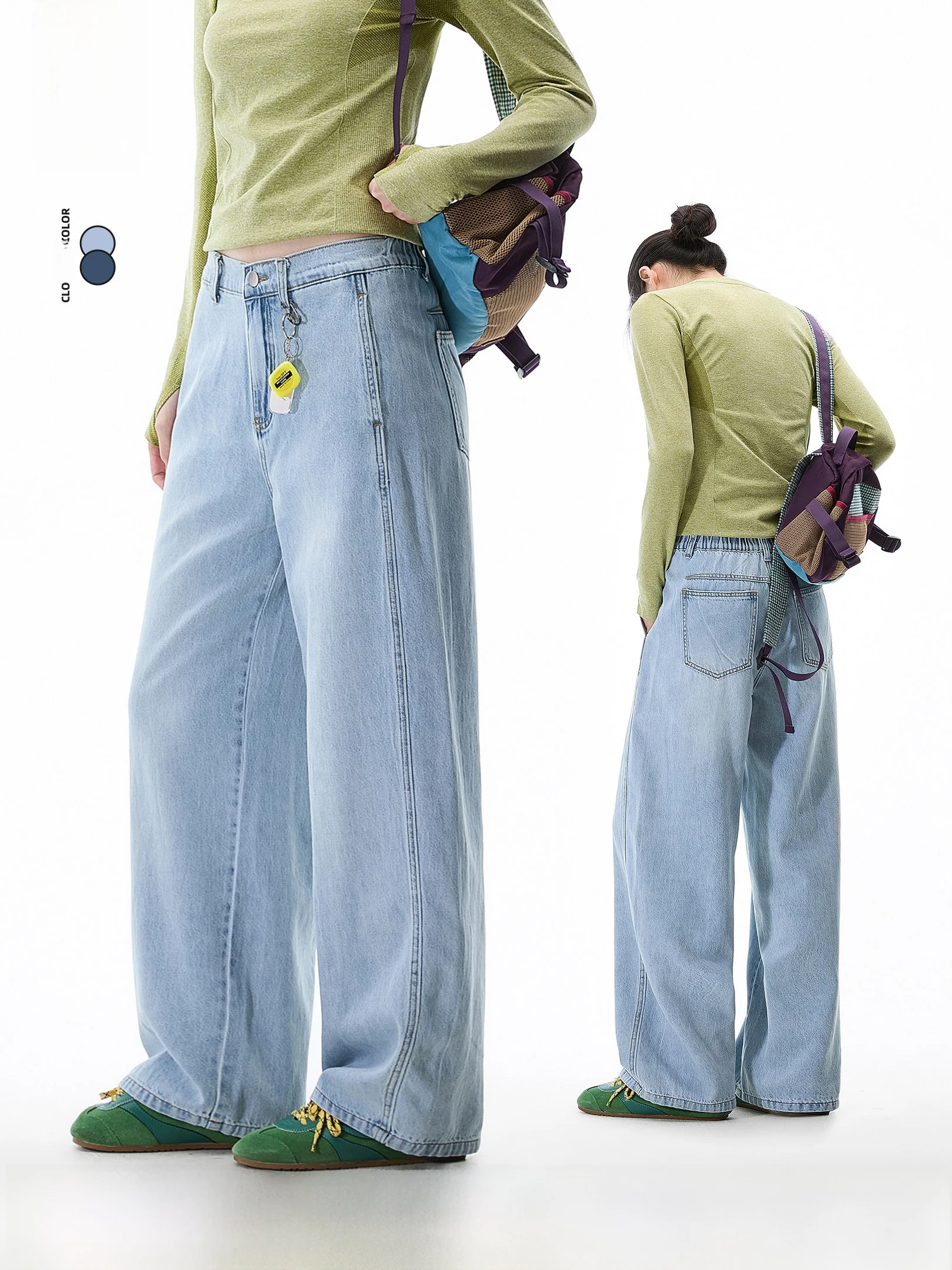 

Waed Blue Faded Denim Jeans Wide Leg Loose Casual Pants Spring 2026 New Sle OXOWomen's Premium Quali Jeans